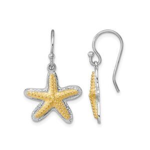 Yellow Plated Sterling Silver Starfish Dangle Earrings